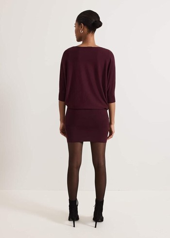 Phase Eight Becca Batwingted Dress Burgundy Canada | FKXWES-087